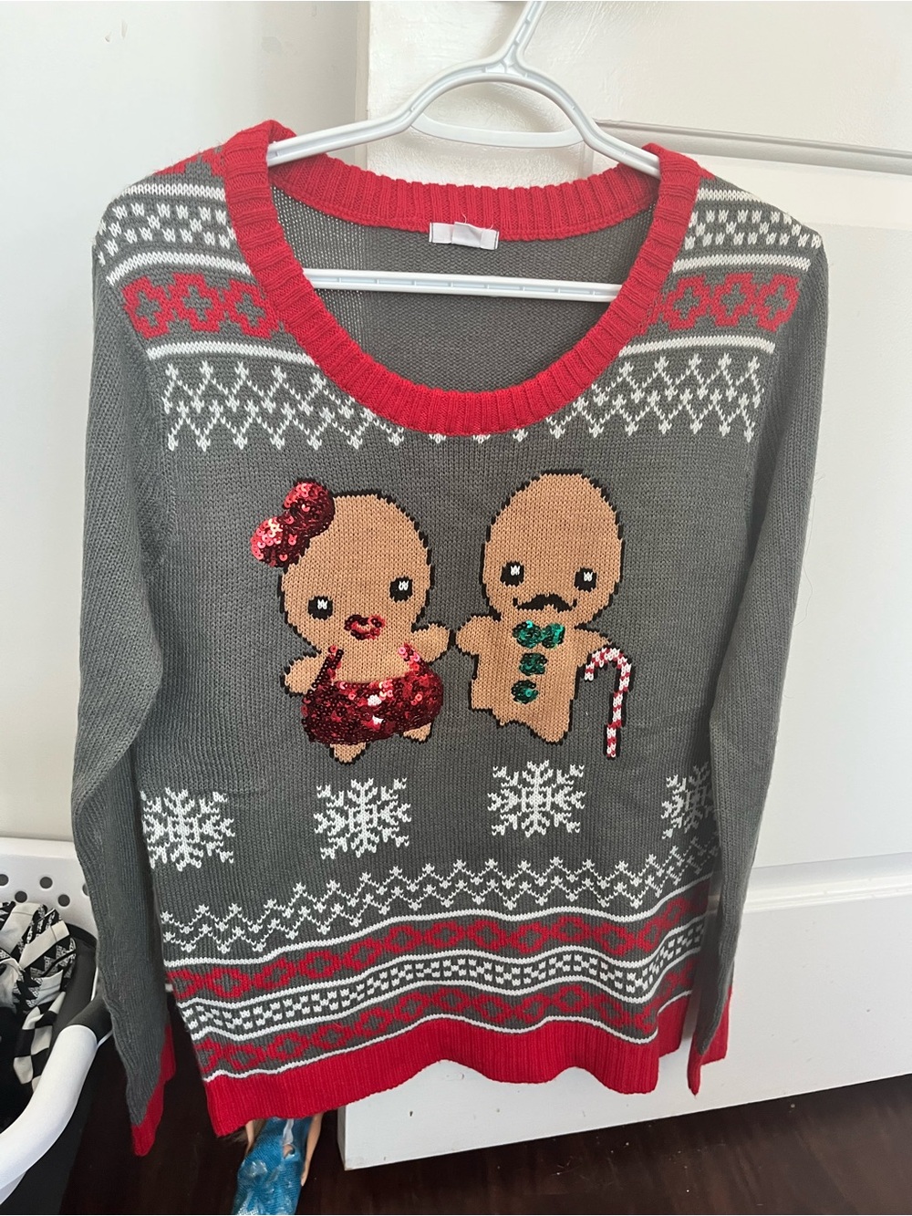Ardene Gingerbread Couple Sequin Christmas Sweater | Cute Holiday Knit